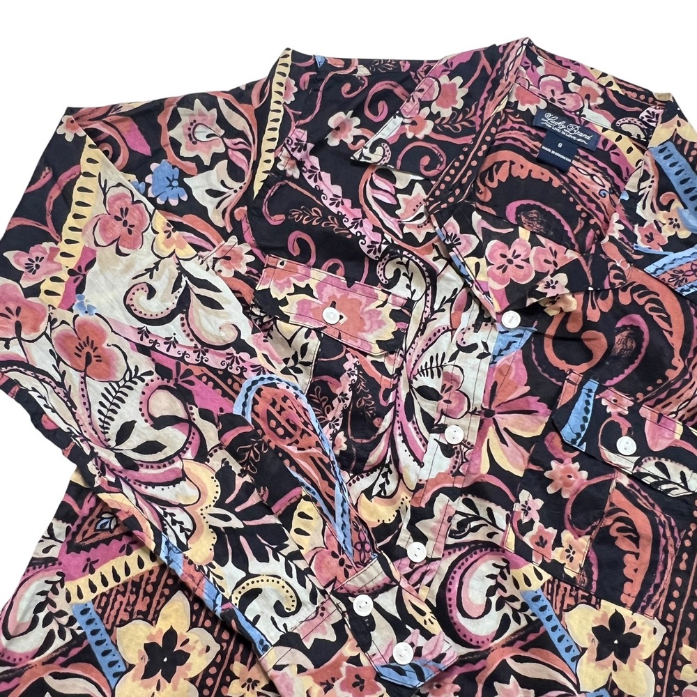 Lucky Brand Womens Small Paisley Floral Button Down Shirt Long Sleeve Cotton Top